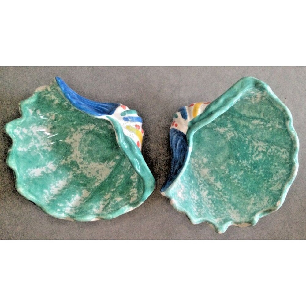 ITALY Shell Bowls Ceramic Conch Clam Set of 2 VINTAGE 80s